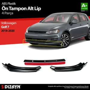 Volkswagen Golf 2012-2020 (Mk7) uyumlu 7,5 ABS Plastik Ön Tampon Alt Lip Kırmızı Ekli 4 Parça. 2018-2020 A+Kalite Parça modelleri DRS Tuning'de. Kaliteli