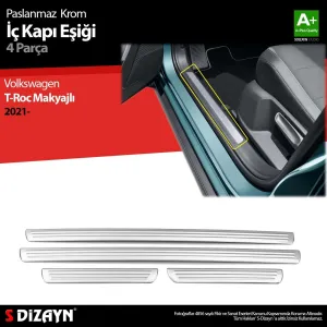 S-Dizayn VW T-Roc Makyajlı Krom İç Kapı Eşiği 4 Prç. 2021 ÜzeriAraca &Ouml;zel Krom Aksesuar&Uuml;r&uuml;n &Ouml;zellikleri:Krom &uuml;r&uuml;nler ara&ccedil; &