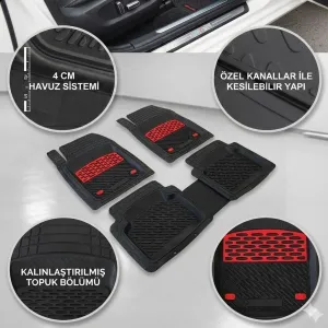 Safir Hyundai Uyumlu Santa Fe Havuzlu Universal Paspas Krom Kırmızı Parça thumb 3