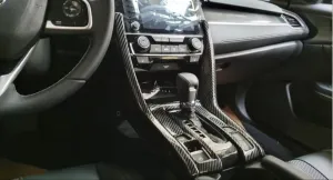 Honda Civic Uyumlu Fc5 2016-2020 Vites Konsol Kaplama Full Set-Karbon thumb 3