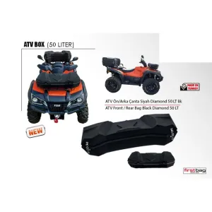ATV Çantası Ön Arka Diamond 50 Lt, Mat Siyah ,Kilitli PE
 
ÜRÜN ÖLÇÜ ;
GENİŞLİK – 35 CM
YÜKSEKLİK -19 CM
UZUNLUK – 85 CM
İÇ HACİM – 50 LT
DESEN – DÜZ
HAMMADDE- 