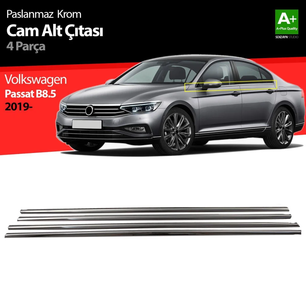 Volkswagen Passat Uyumlu B8.5 Krom Cam Çıtası 4 Parça 2019 Ve Üzeri