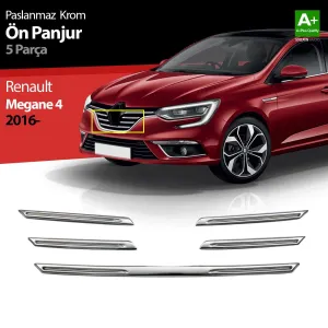 S-Dizayn Renault Megane 4 Krom Ön Panjur 5 Prç. 2016-2020 A+ KaliteNot: 2020 Model &uuml;zeri makyajlı kasa Megane 4 Ara&ccedil;lar i&ccedil;in uygun değildir.
