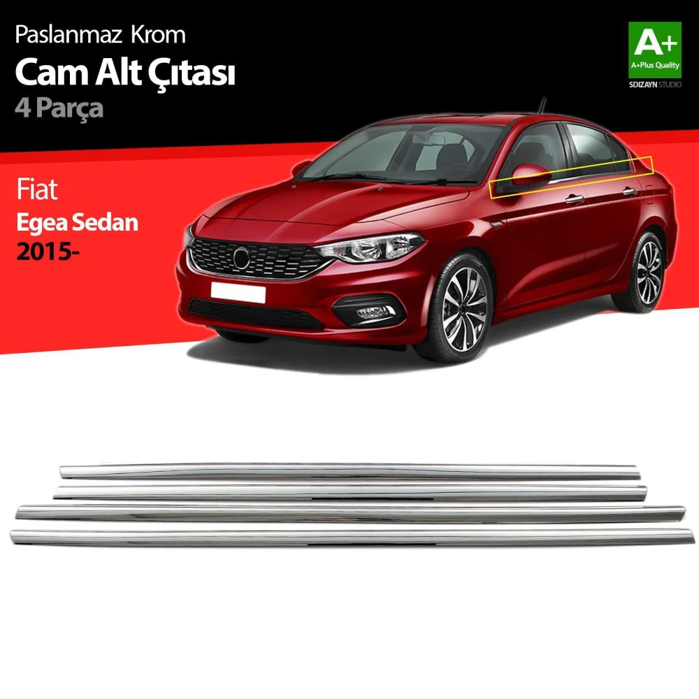 Fiat Egea Uyumlu Sedan Krom Cam Çıtası 4 Parça. 2015 Üzeri