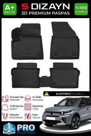 Citroen C3 Aircross 2024-Günümüz (CC24) uyumlu Elektrikli 3D Pro Havuzlu Paspas 2025 Üzeri A+ Kalite modelleri DRS Tuning'de. Kaliteli malzeme, hızlı kargo ve