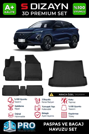 Chery Omoda 5 uyumlu 3D Pro Havuzlu Paspas ve Bagaj Havuzu (2'li SET) 2022 Üzeri A+ Kalite modelleri DRS Tuning'de. Kaliteli malzeme, hızlı kargo ve güvenli