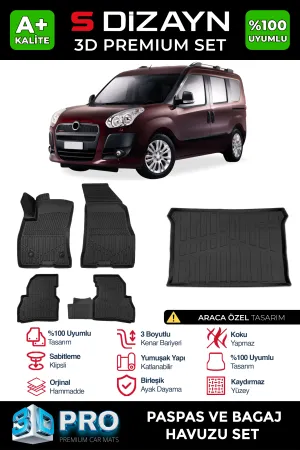 Fiat uyumlu Doblo Geniş Aile 3D Pro Havuzlu Paspas ve Bagaj Havuzu (2'li SET) 2010-2022 A+ Kalite modelleri DRS Tuning'de. Kaliteli malzeme, hızlı kargo ve