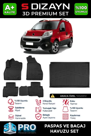 Fiat uyumlu Fiorino 3D Pro Havuzlu Paspas ve Bagaj Havuzu (2'li SET) 2008-2023 A+ Kalite modelleri DRS Tuning'de. Kaliteli malzeme, hızlı kargo ve güvenli