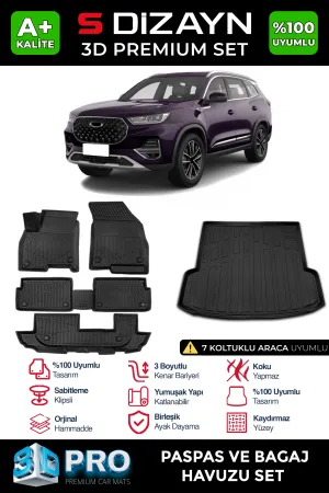 Chery Tiggo 8 - 8 Pro uyumlu Tiggo 8 7 Koltuk 3D Pro Havuzlu Paspas ve Bagaj Havuzu (2'li SET) 2022-2025 A+ Kalite modelleri Oto Aksesuar Shop'de. Kaliteli