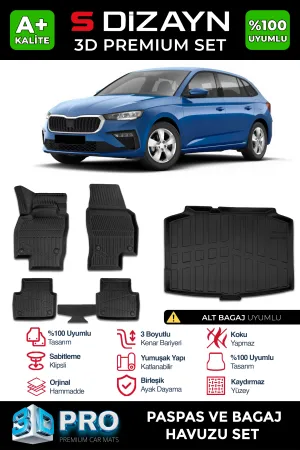 Skoda Scala 2019-Günümüz (NW1) uyumlu 3D Pro Havuzlu Paspas ve Bagaj Havuzu (2'li SET) 2019 Üzeri A+ Kalite modelleri DRS Tuning'de. Kaliteli malzeme, hızlı
