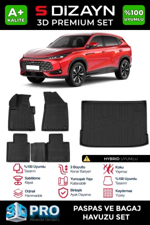 MG HS 2018-Günümüz (HS) uyumlu Turbo Hybrid 3D Pro Havuzlu Paspas ve Bagaj Havuzu (2'li SET) 2024 Üzeri A+ Kalite modelleri DRS Tuning'de. Kaliteli malzeme,
