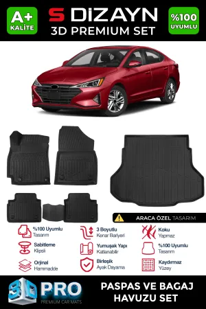 Hyundai Elantra 2020-Günümüz (CN7) uyumlu 3D Pro Havuzlu Paspas ve Bagaj Havuzu (2'li SET) 2020 Üzeri A+ Kalite modelleri DRS Tuning'de. Kaliteli malzeme,