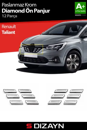 Renault uyumlu Taliant Krom Ön Panjur Diamond Model 12 Prç. 2021 Üzeri A+ Kalite modelleri Oto Aksesuar Shop'de. Kaliteli malzeme, hızlı kargo ve güvenli