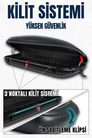S-Dizayn Araç Üzeri Port Bagaj Karbon Fiber Desen 380 Litre Enjeksiyon Plastik A+ Kalite thumb 3