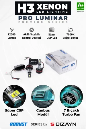 Universal uyumlu Pro Luminar H3 Led Xenon / 60W / 12000LM / 7000K A+ Kalite modelleri Oto Aksesuar Shop'de. Kaliteli malzeme, hızlı kargo ve güvenli