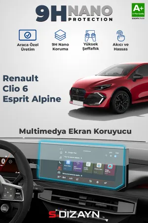 Renault Clio 2023-Günümüz (B7) uyumlu 6 Esprit Alpine 9H Multimedya Ekran Koruyucu (PARLAK) 2026 Üzeri A+ Kalite modelleri Oto Aksesuar Shop'de. Kaliteli